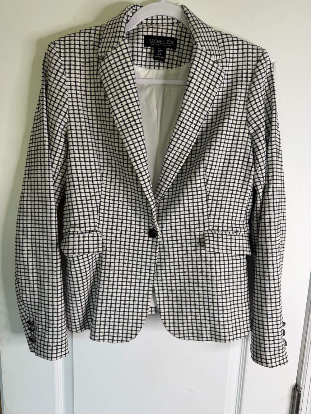 Rachel Zoe Black and White Tailored Windowpane Blazer Size M